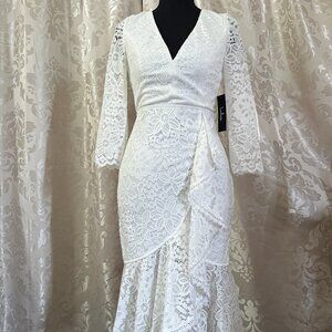 Lulus Make Time For Me White Lace Midi Dress/ codeA046
